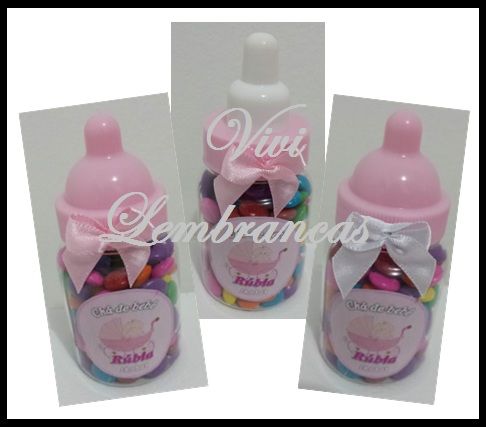 Mini Mamadeira rosa com laço e com confete